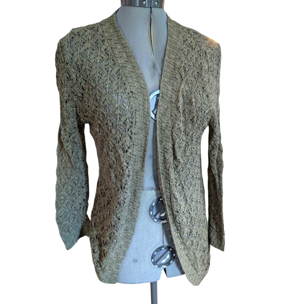 Maurice's‎ Green Crochet Style Women's Open Cardigan Sweater Size Small
